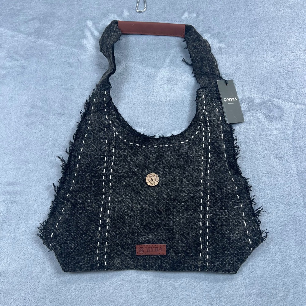Myra Ravencliff Shoulder Bag Women OS Midnight Stitch Grey Boho Frayed S-13268